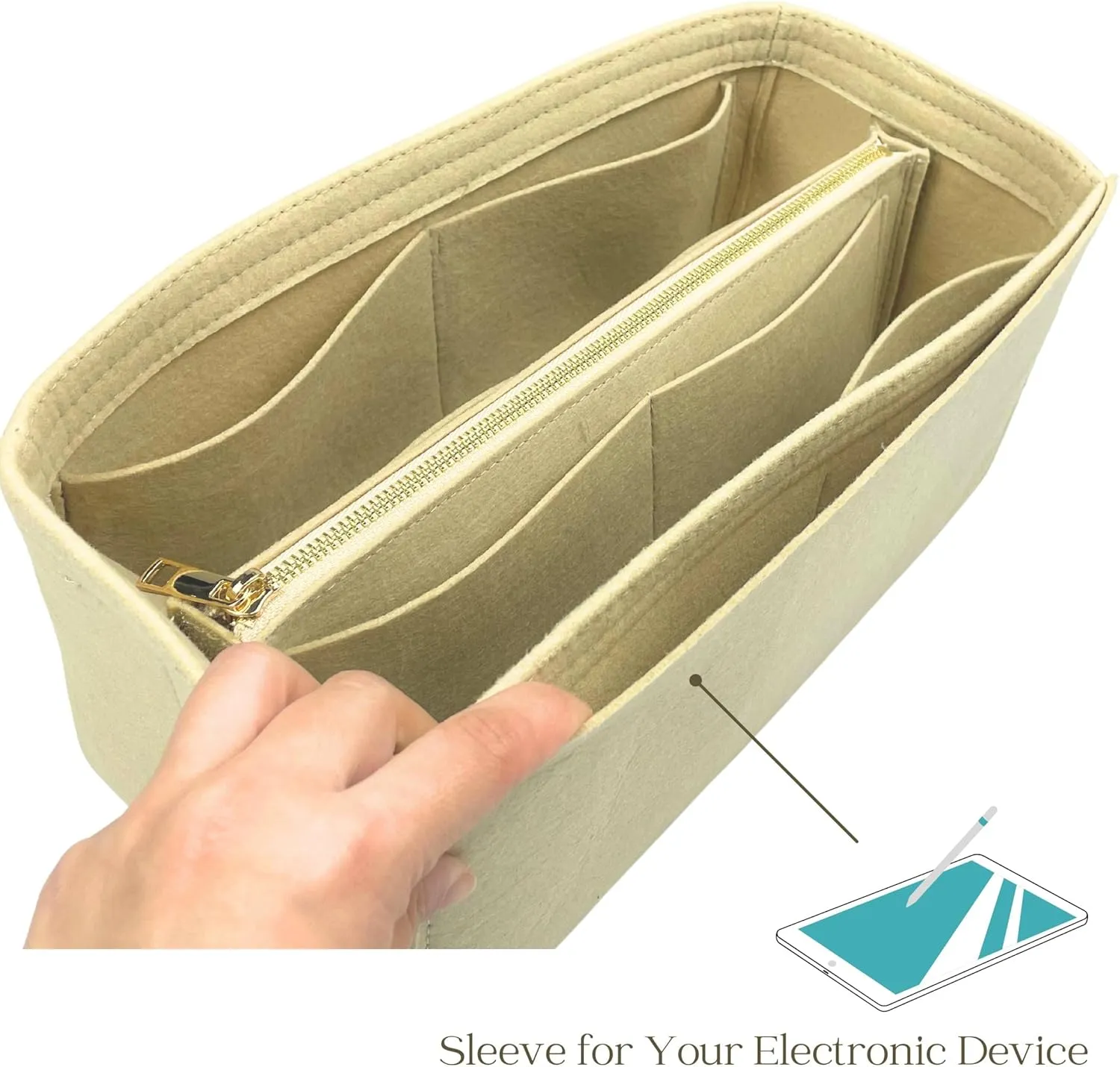 Organizer for Celine Luggage Bag, Nano/Micro/Mini, Felt Insert (Nano, Tan)