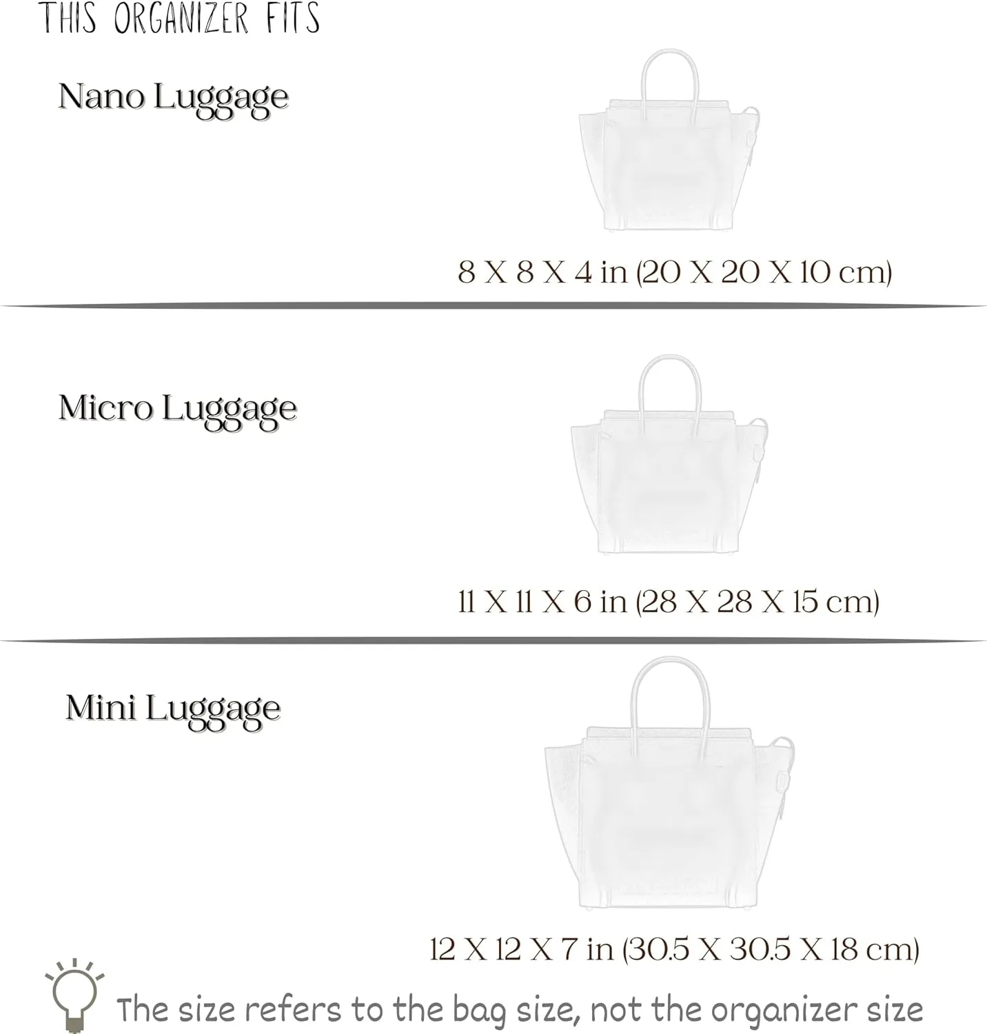 Organizer for Celine Luggage Bag, Nano/Micro/Mini, Felt Insert (Nano, Tan)