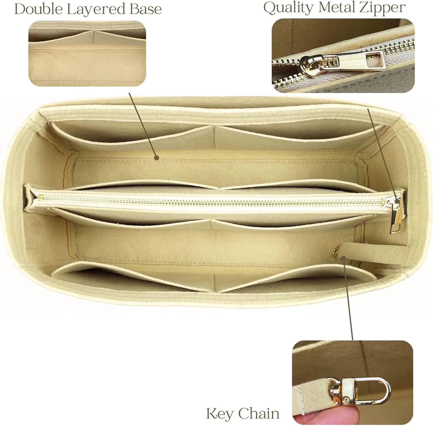 Organizer for Celine Luggage Bag, Nano/Micro/Mini, Felt Insert (Nano, Tan)