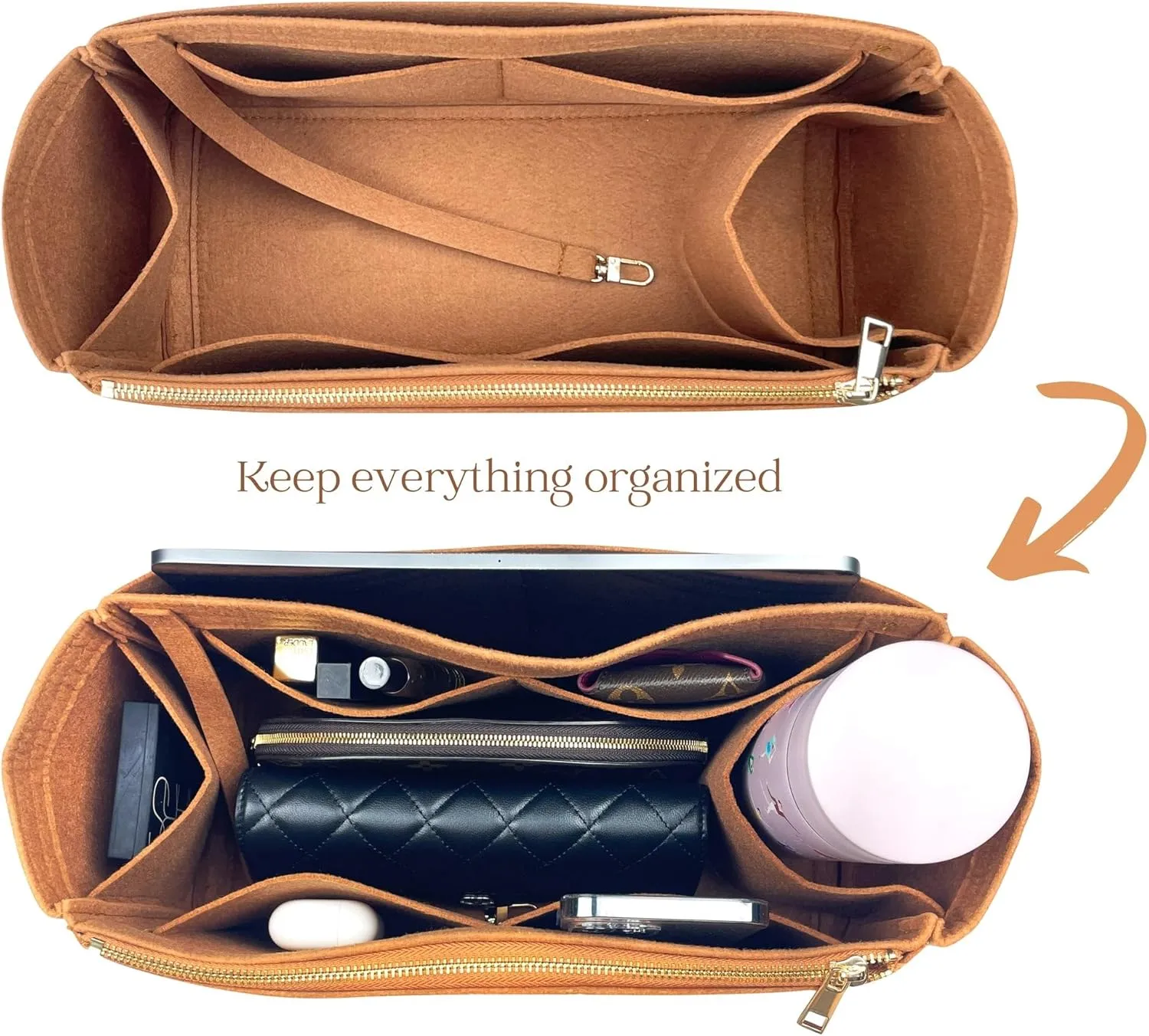 Organizer for Jack Heritage Broken-In Leather Bag, Felt Insert with Water Bottle Holder, Zipper Pouch (Evergreen)