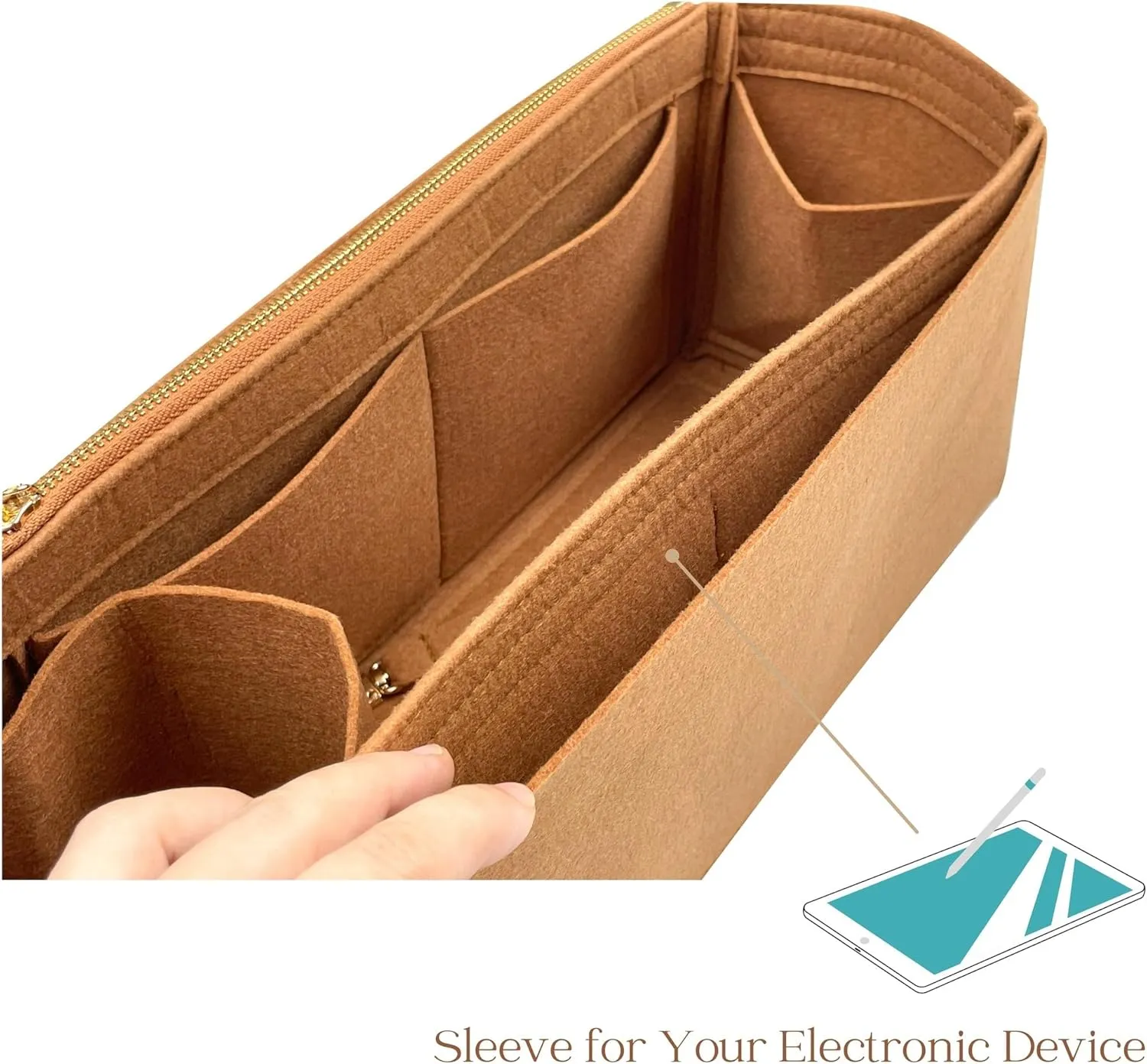 Organizer for Jack Heritage Broken-In Leather Bag, Felt Insert with Water Bottle Holder, Zipper Pouch (Evergreen)