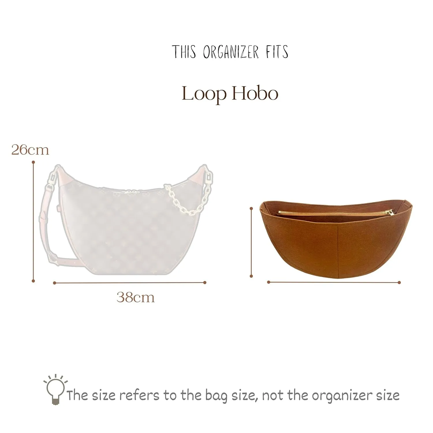 Organizer for Loop Hobo, Felt Bag Insert (Etain)
