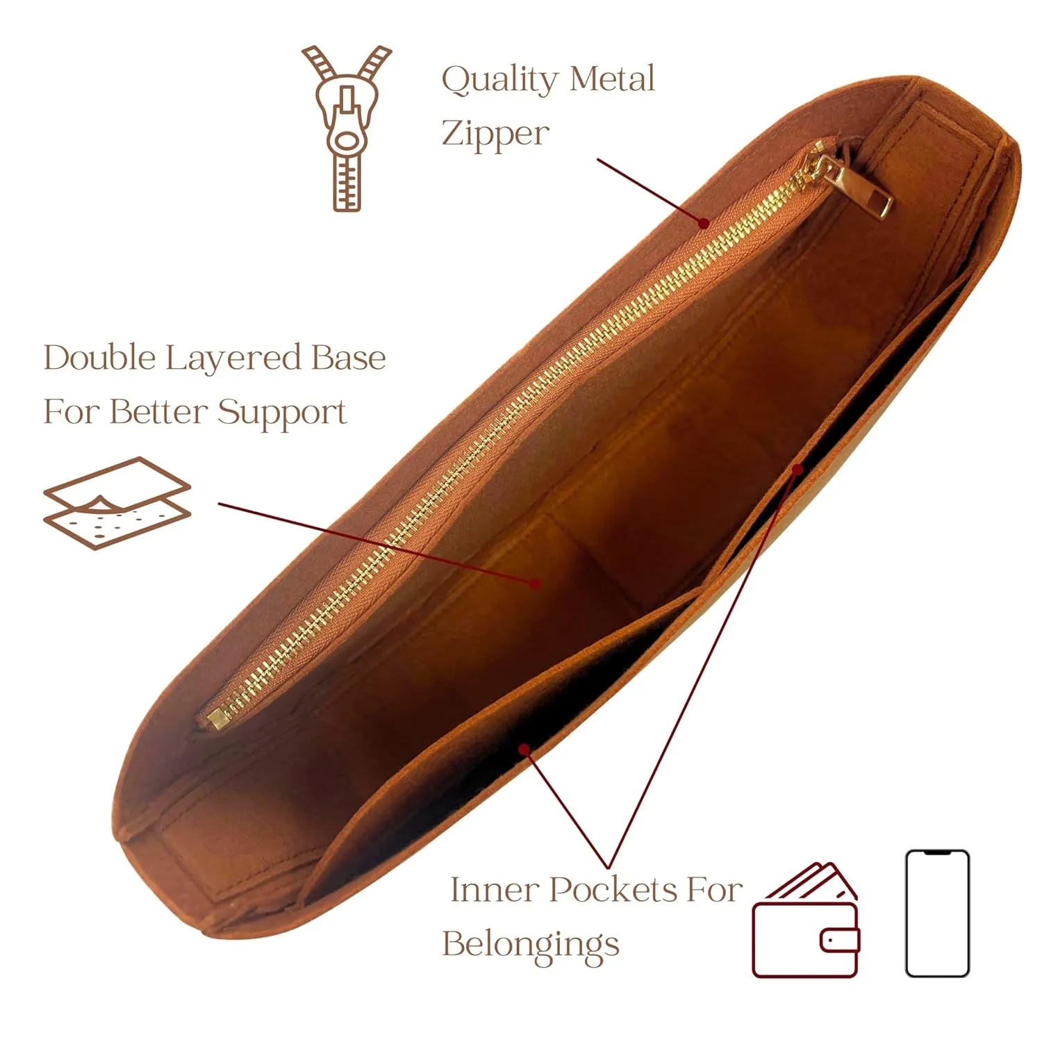 Organizer for Loop Hobo, Felt Bag Insert (Etain)