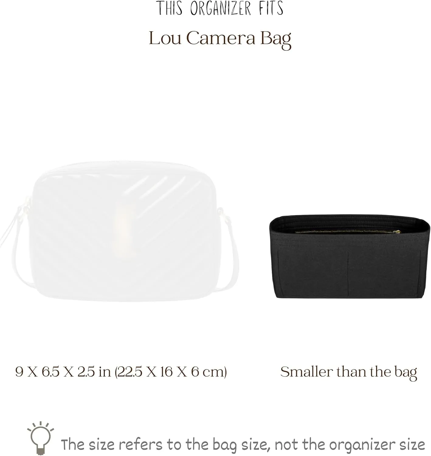 Organizer for Lou Camera Bag, Felt Insert, Crossbody Bag Liner with Zipper Pocket (Evergreen)