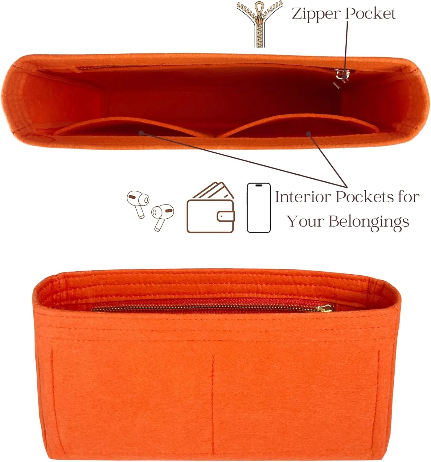 Organizer for Lou Camera Bag, Felt Insert, Crossbody Bag Liner with Zipper Pocket (Evergreen)