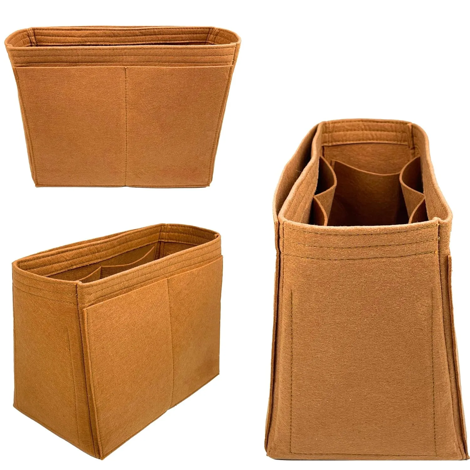 Organizer for Low Key Hobo PM | MM, Felt Insert with Key Chain, Reinforced Base, Trapezoid Shape (PM, GoldBrown)