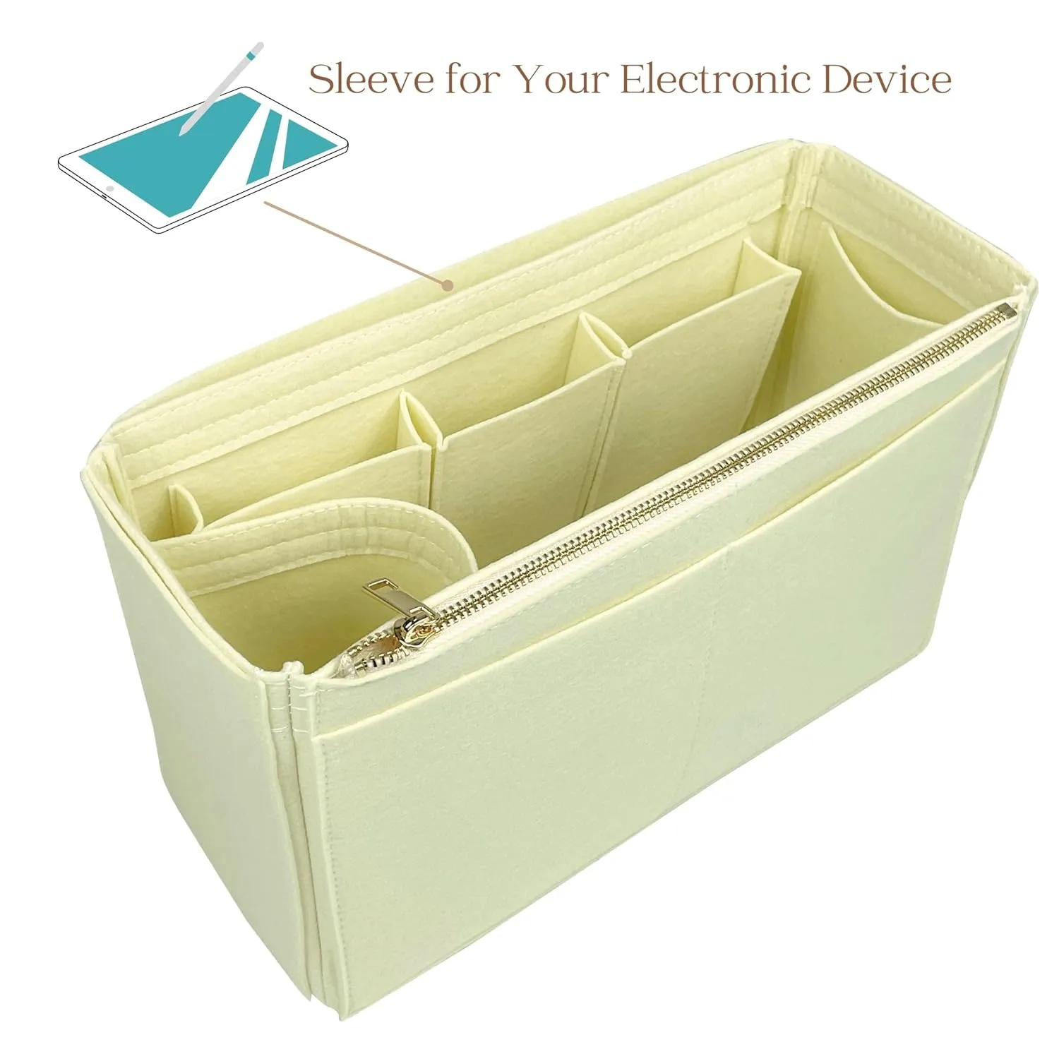 Organizer for Tote Boat, Small, Medium, Large, Extra-Large, Handmade Felt Insert (Large, Jade)