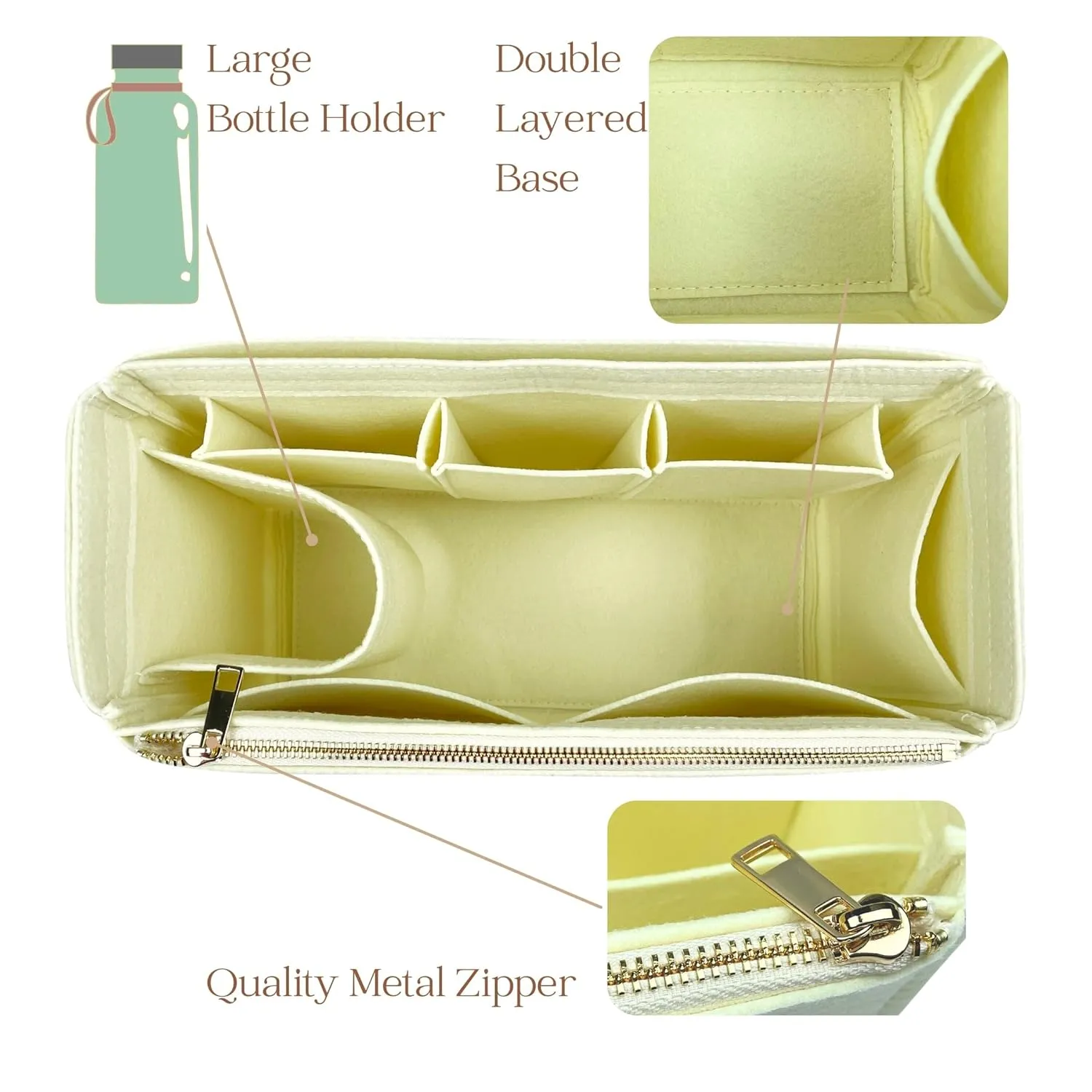 Organizer for Tote Boat, Small, Medium, Large, Extra-Large, Handmade Felt Insert (Large, Jade)