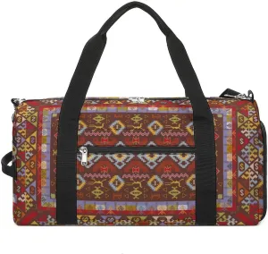 Oriental Nomadic Type Carpet Print Sports Tote Gym Bag for Women Men, Overnight Bag with Shoe Compartment Water Resistant