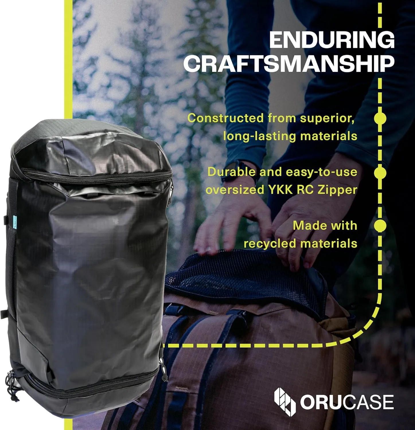 Orucase Janus Duffel Backpack for Cyclists - Gym Duffle Bag for Men & Women with Straps - Water Resistant Duffle Backpack for Travel - 55 L - Black