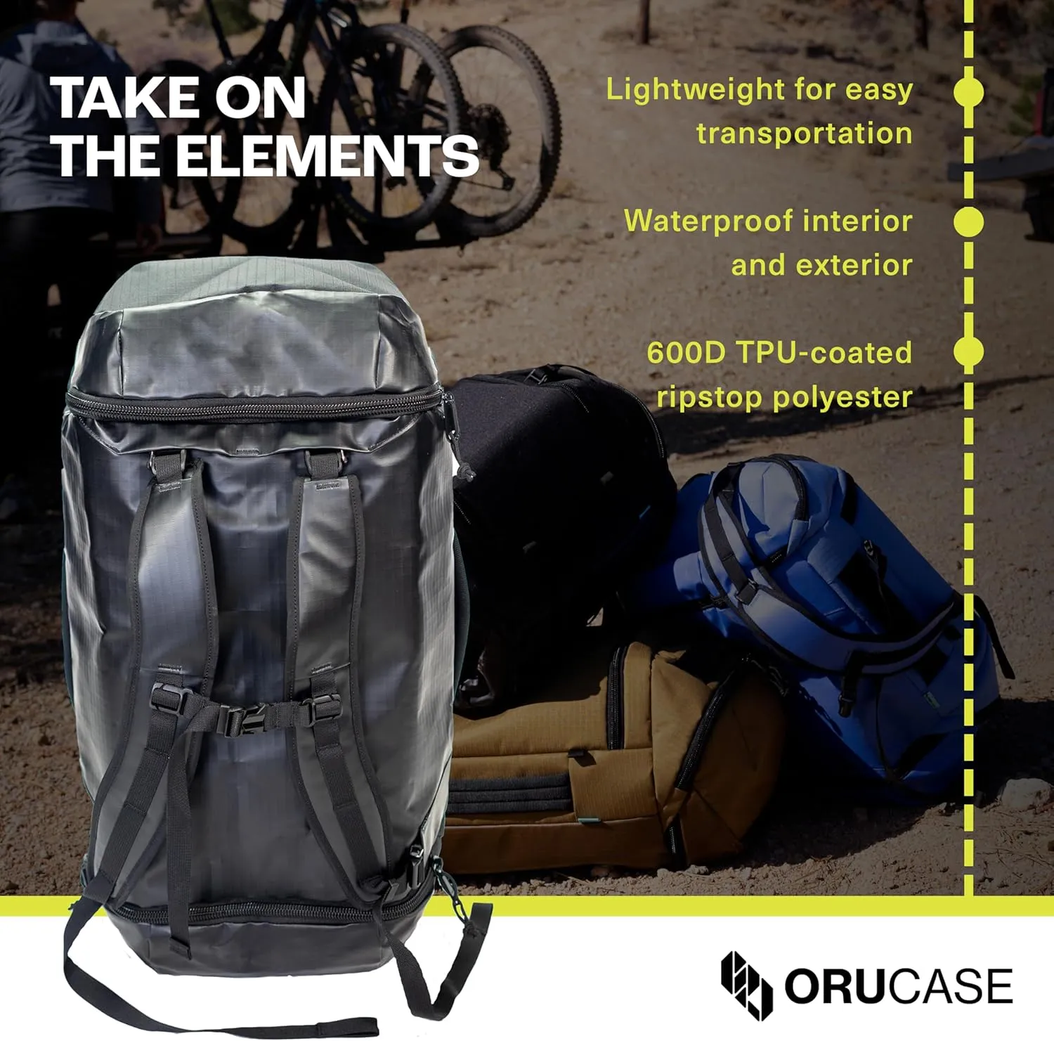 Orucase Janus Duffel Backpack for Cyclists - Gym Duffle Bag for Men & Women with Straps - Water Resistant Duffle Backpack for Travel - 55 L - Black