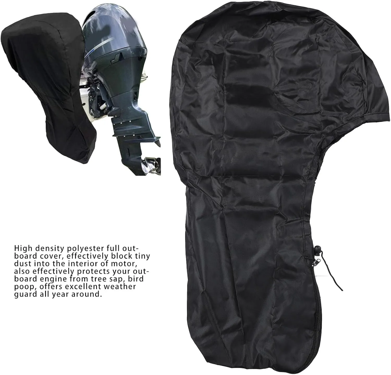 Outboard Motor Cover Full Boat Motor Cover Water Polyester Windproof Outboard Engine Cover with Storage Bag (6‑15HP)