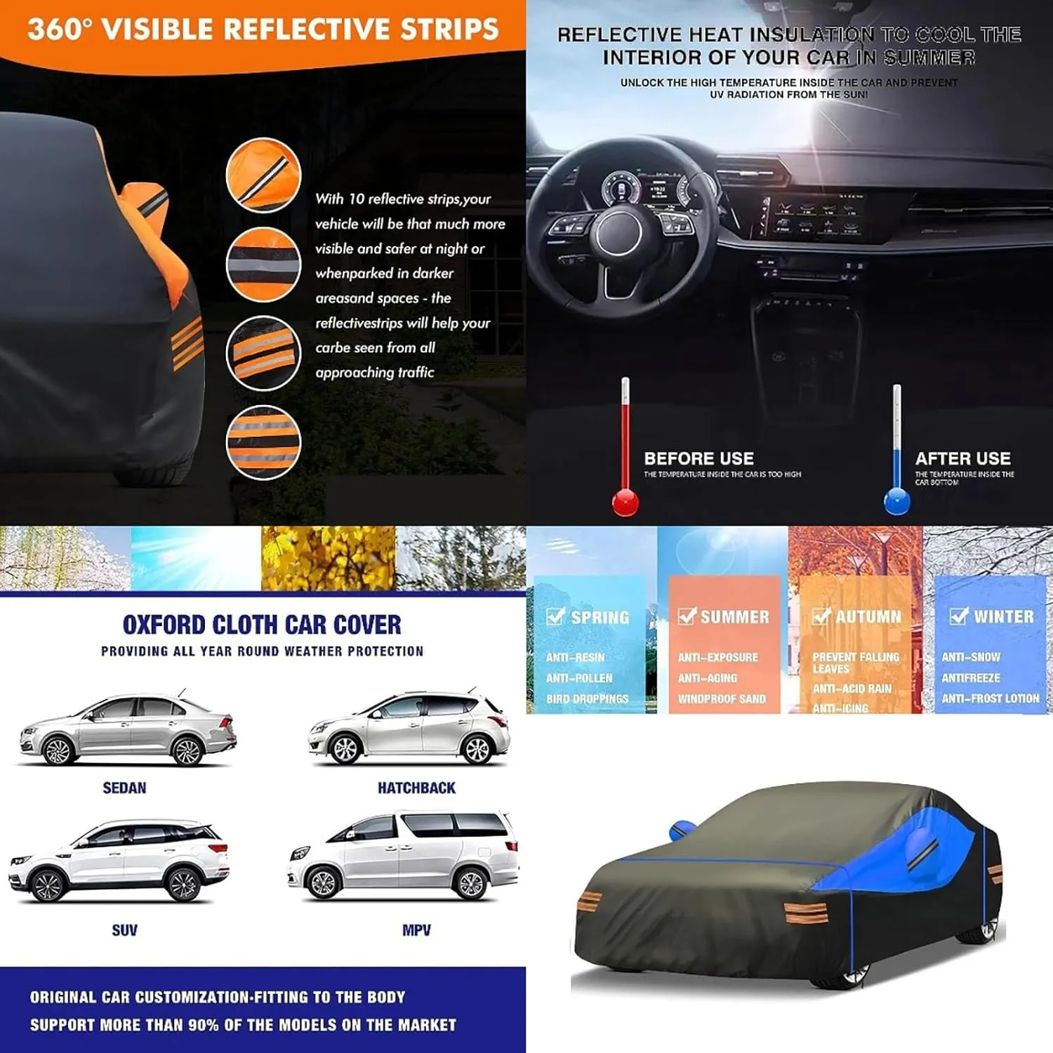 Outdoor Car Cover Compatible with Daewoo Nexia Hatchback 1995-1997 Waterproof All Weather Breathable Large Car Cover,with Zipper,Custom Full Car Covers,Suitable for All Seasons(17)