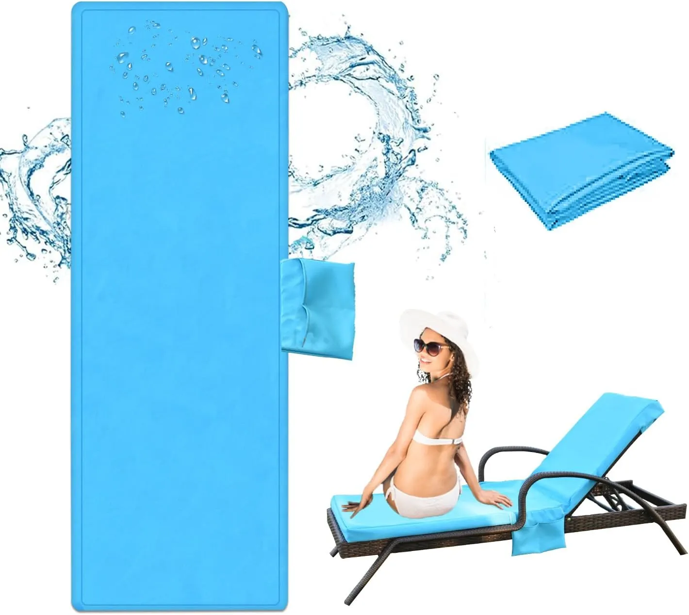 Outdoor Chaise Lounge Cushion Covers Only (Not Includes Cushion), 72x21x3 Inch Patio Cushion Slipcovers Waterproof Anti-Slip Lounge Chair Replacement Cover with Zipper Ties for Patio Pool (Blue)