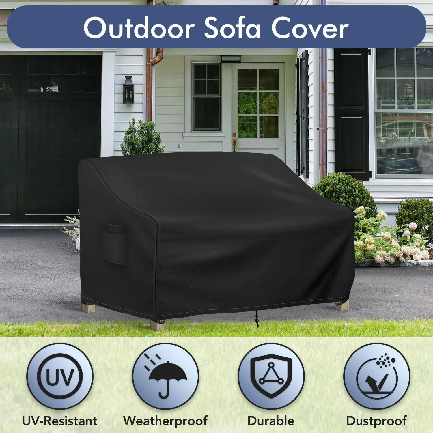 Outdoor Couch Cover Waterproof, 3-Seater Outdoor Sofa Cover, Patio Furniture Covers with Air Vent and Handles, 79W x 37D x 35H Inches, Black