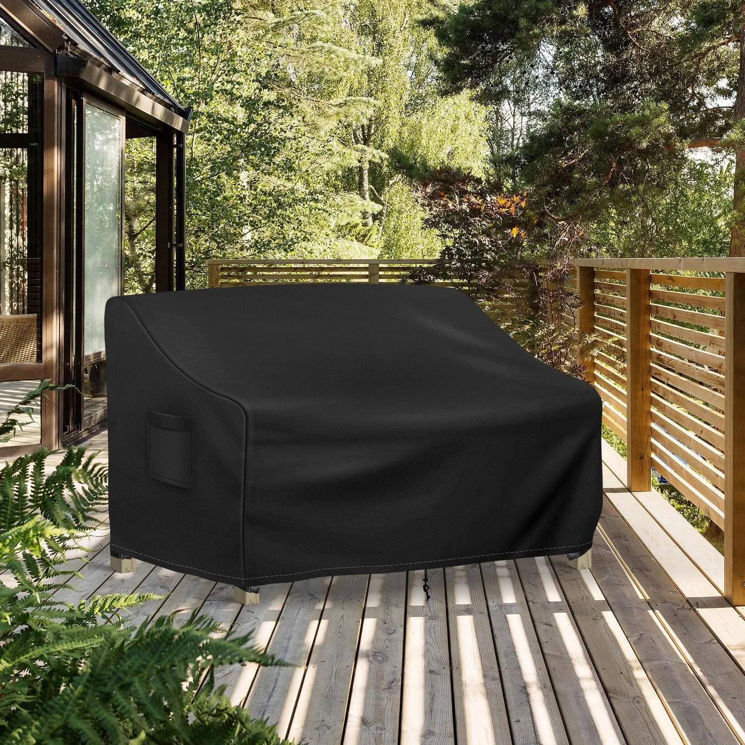 Outdoor Couch Cover Waterproof, 3-Seater Outdoor Sofa Cover, Patio Furniture Covers with Air Vent and Handles, 79W x 37D x 35H Inches, Black