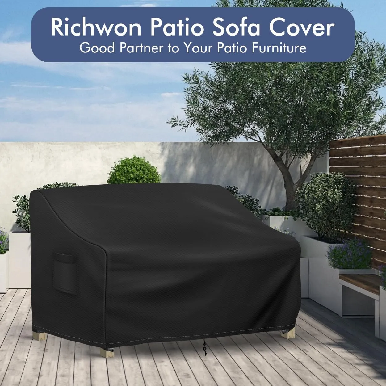 Outdoor Couch Cover Waterproof, 3-Seater Outdoor Sofa Cover, Patio Furniture Covers with Air Vent and Handles, 79W x 37D x 35H Inches, Black