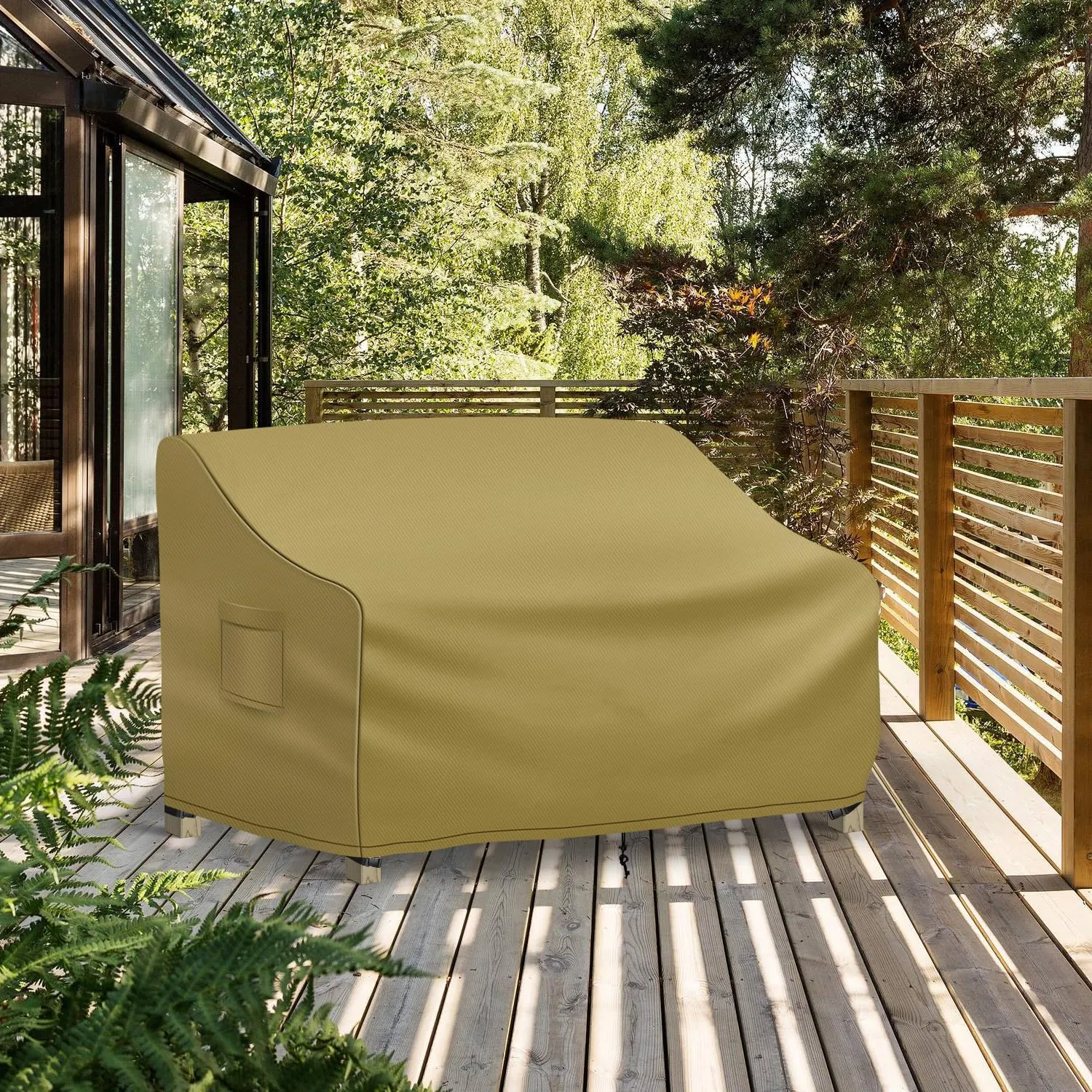 Outdoor Couch Cover Waterproof, 3-Seater Outdoor Sofa Cover, Patio Furniture Covers with Air Vent and Handles, 79W x 37D x 35H Inches, Khaki