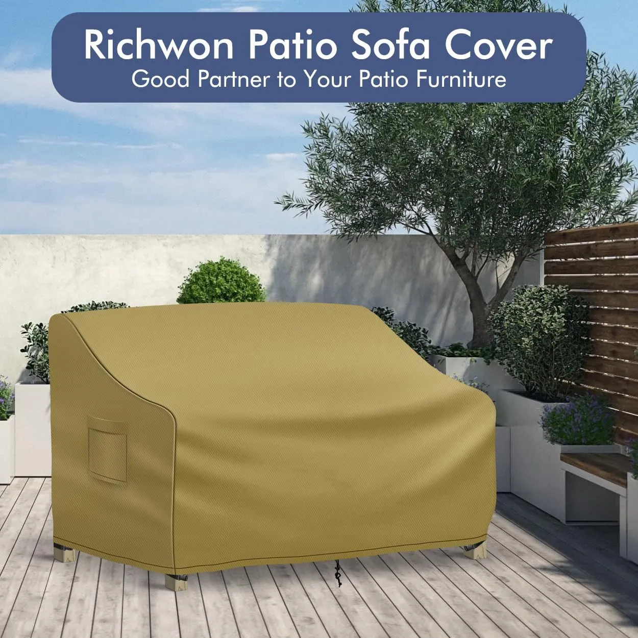 Outdoor Couch Cover Waterproof, 3-Seater Outdoor Sofa Cover, Patio Furniture Covers with Air Vent and Handles, 79W x 37D x 35H Inches, Khaki