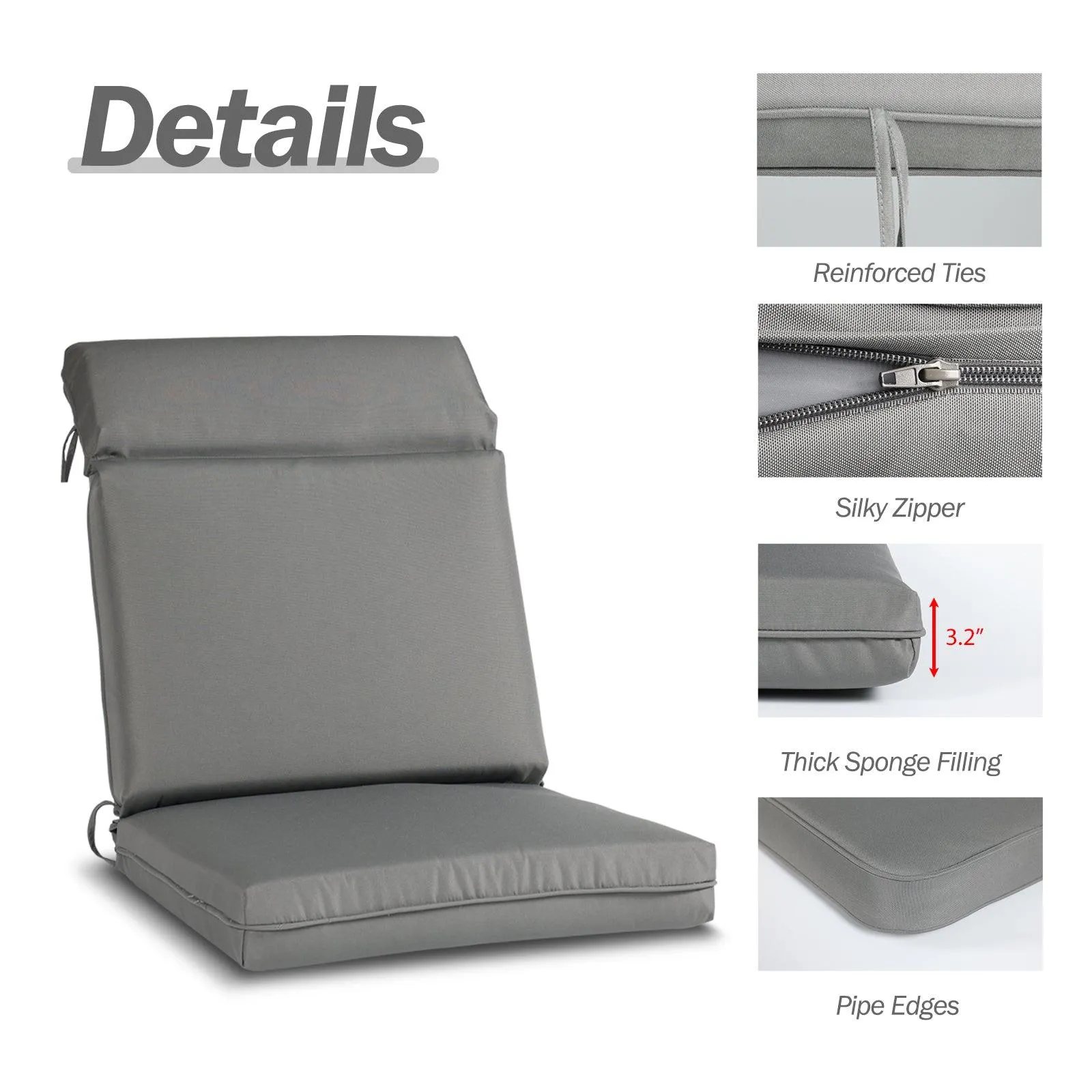 Outdoor Polyester High Back Dining Chair Cushion Set - Gray
