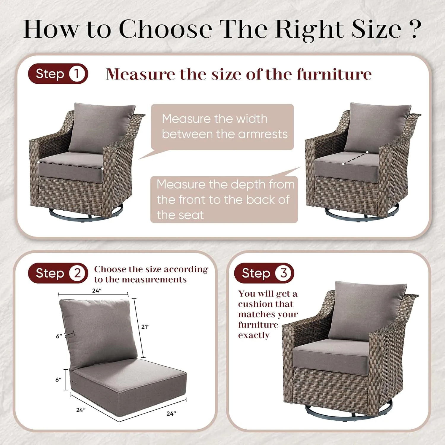 Outdoor Seat Cushion Set-24 x 24 x 6 Inch Outdoor Chair Cushions with Water Resistant & Removable Cover Outdoor Cushions for Patio Furniture Chair Sofa Couch-Grey