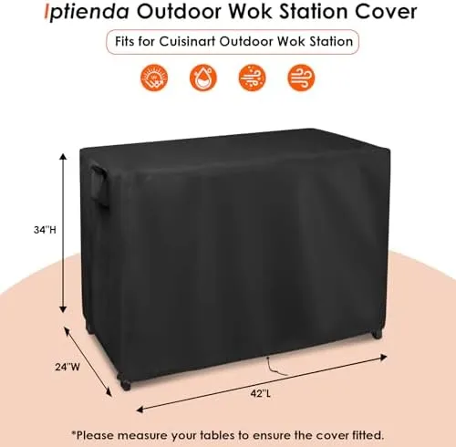 Outdoor Table Cover for Cuisinart Wok Station, 42inch Outdoor Wok Station Cover Waterproof for Cooking Wok Station, Black-42"L x 24"W x 34"H