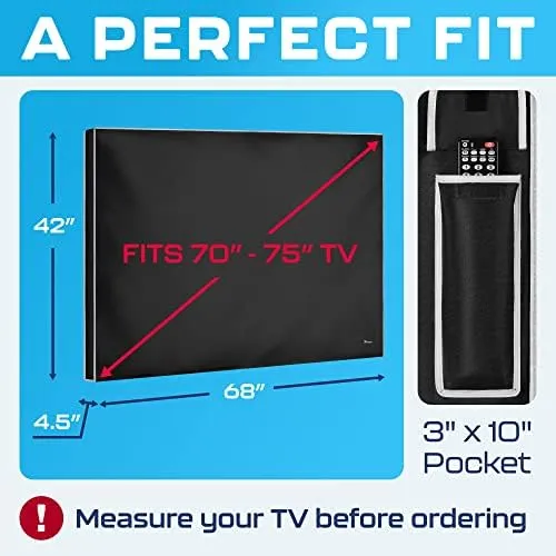 Outdoor TV Cover 75 Inch - Weatherproof & Waterproof Outdoor TV Enclosure for External TV - Black