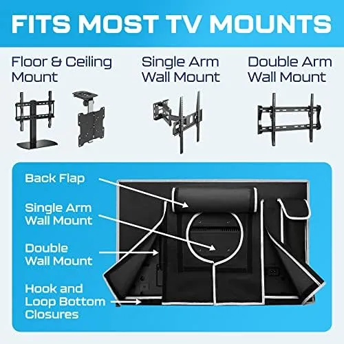 Outdoor TV Cover 75 Inch - Weatherproof & Waterproof Outdoor TV Enclosure for External TV - Black