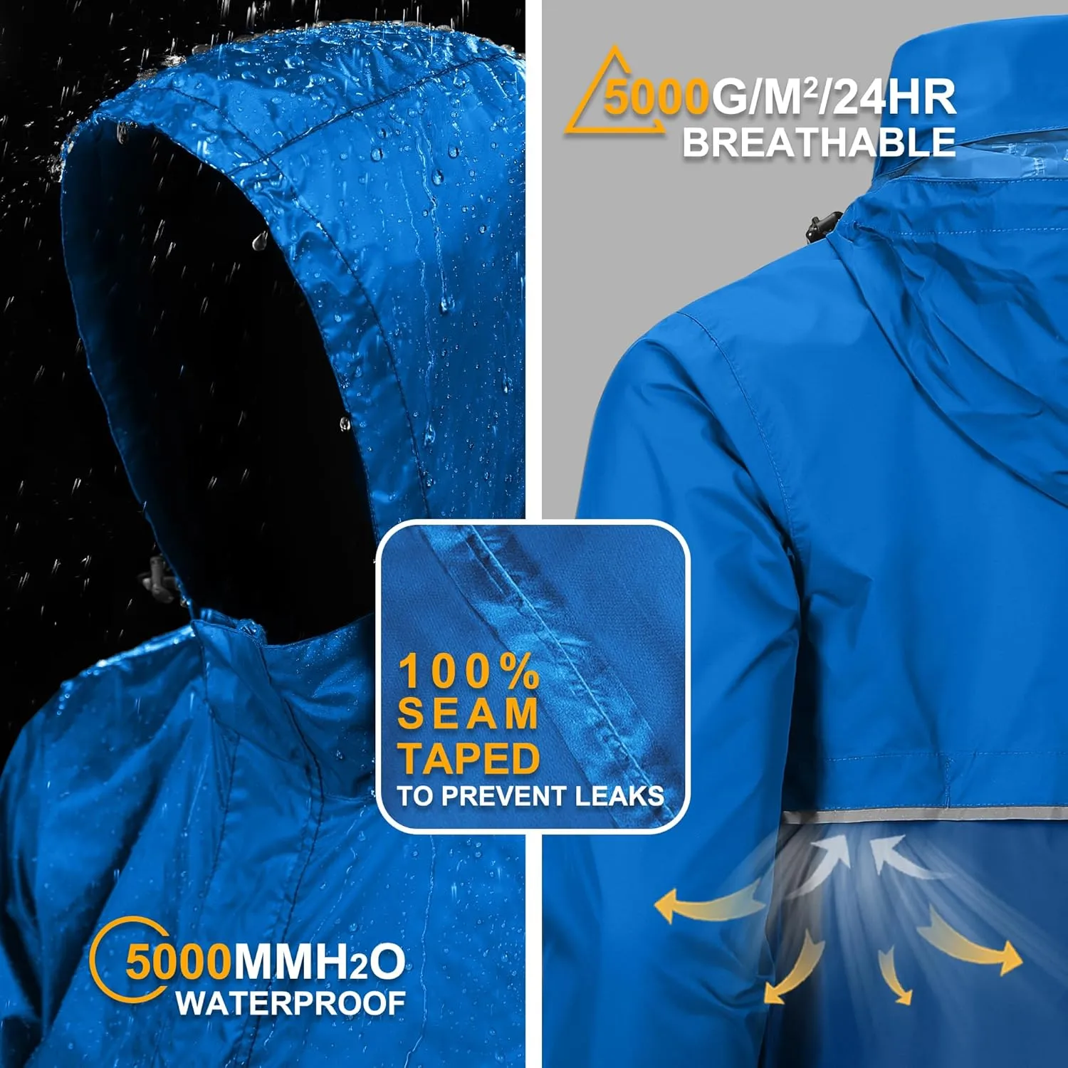 Outdoor Ventures Men's Rain Jacket Waterproof Lightweight Packable Rain Pullover for Hiking Golf Running
