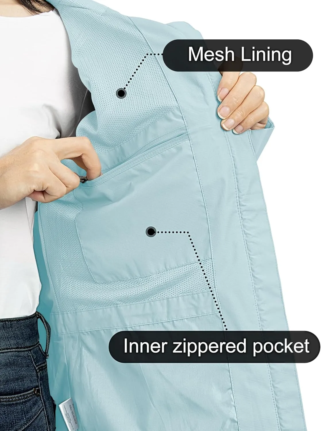 Outdoor Ventures Packable Rain Jacket Women Lightweight Waterproof Raincoat with Hood Cycling Bike Jacket