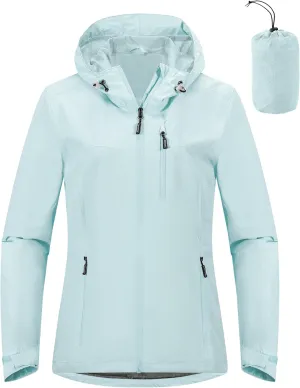 Outdoor Ventures Packable Rain Jacket Women Lightweight Waterproof Raincoat with Hood Cycling Bike Jacket