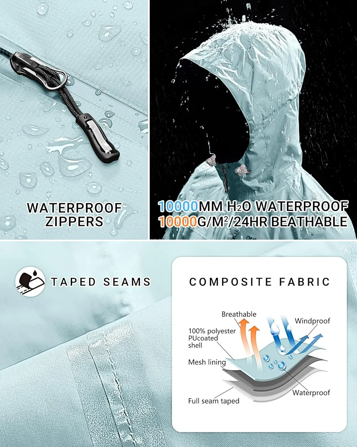 Outdoor Ventures Packable Rain Jacket Women Lightweight Waterproof Raincoat with Hood Cycling Bike Jacket