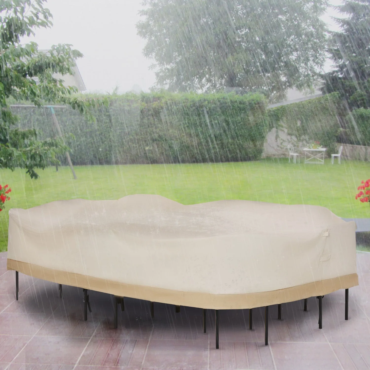 Outsunny Oval Patio Table And Chair Set Cover, Beige/coffee Sofa Set