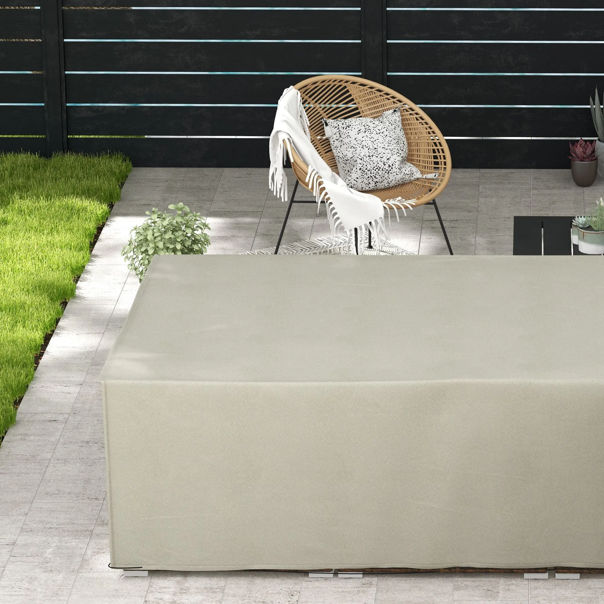 Oxford Rectangular Rattan Furniture Cover with PE Coating, 222x155x67cm, Grey