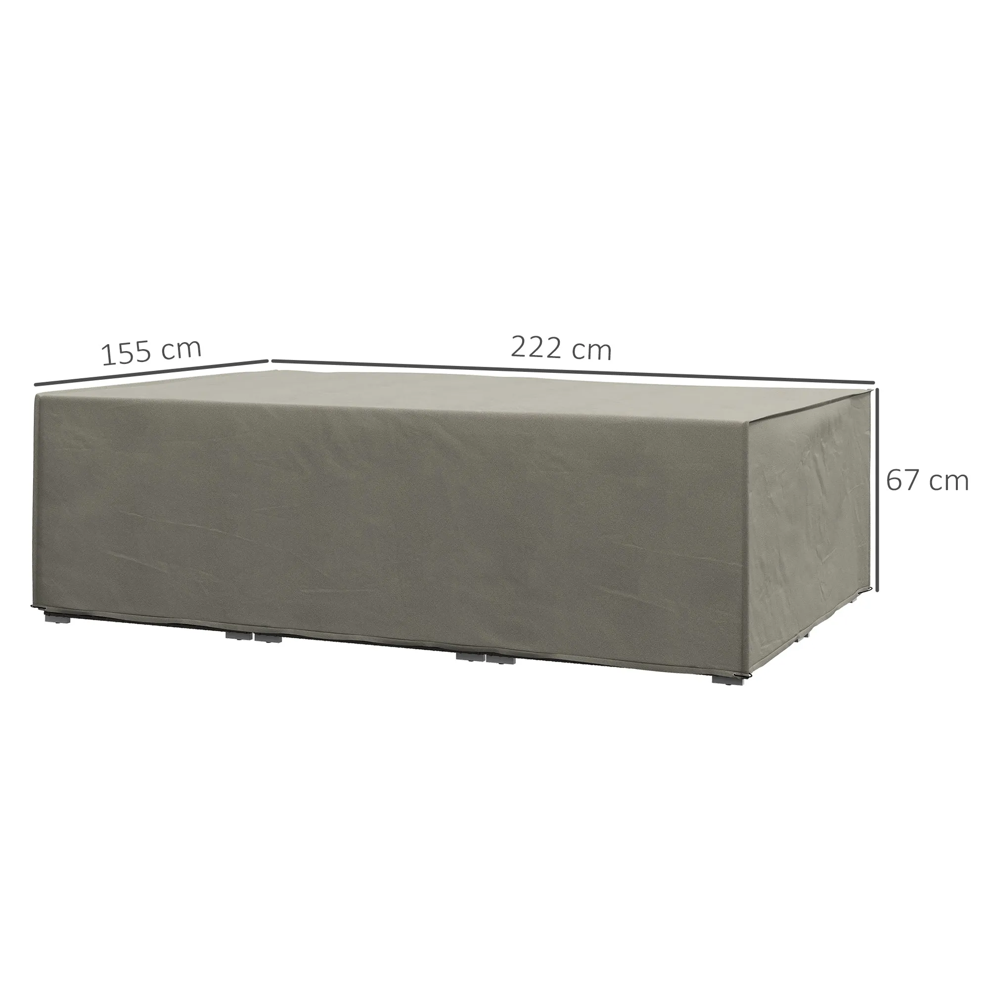 Oxford Rectangular Rattan Furniture Cover with PE Coating, 222x155x67cm, Grey