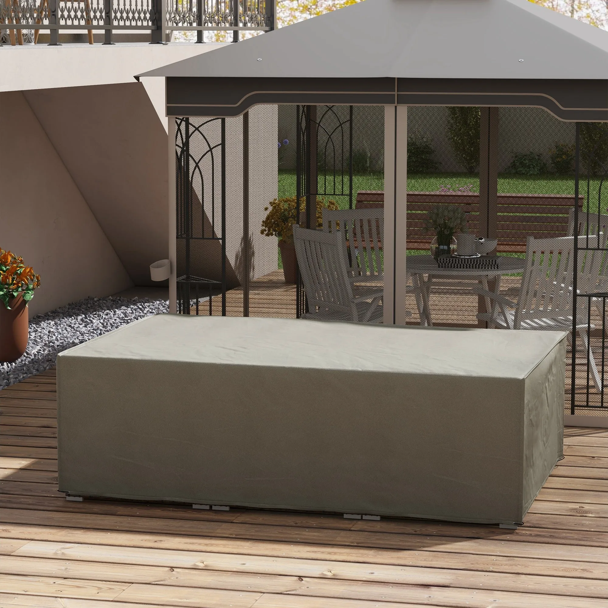 Oxford Rectangular Rattan Furniture Cover with PE Coating, 222x155x67cm, Grey