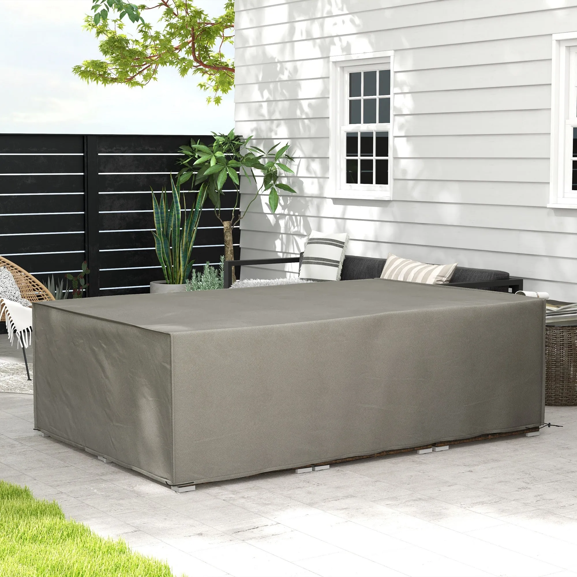 Oxford Rectangular Rattan Furniture Cover with PE Coating, 222x155x67cm, Grey