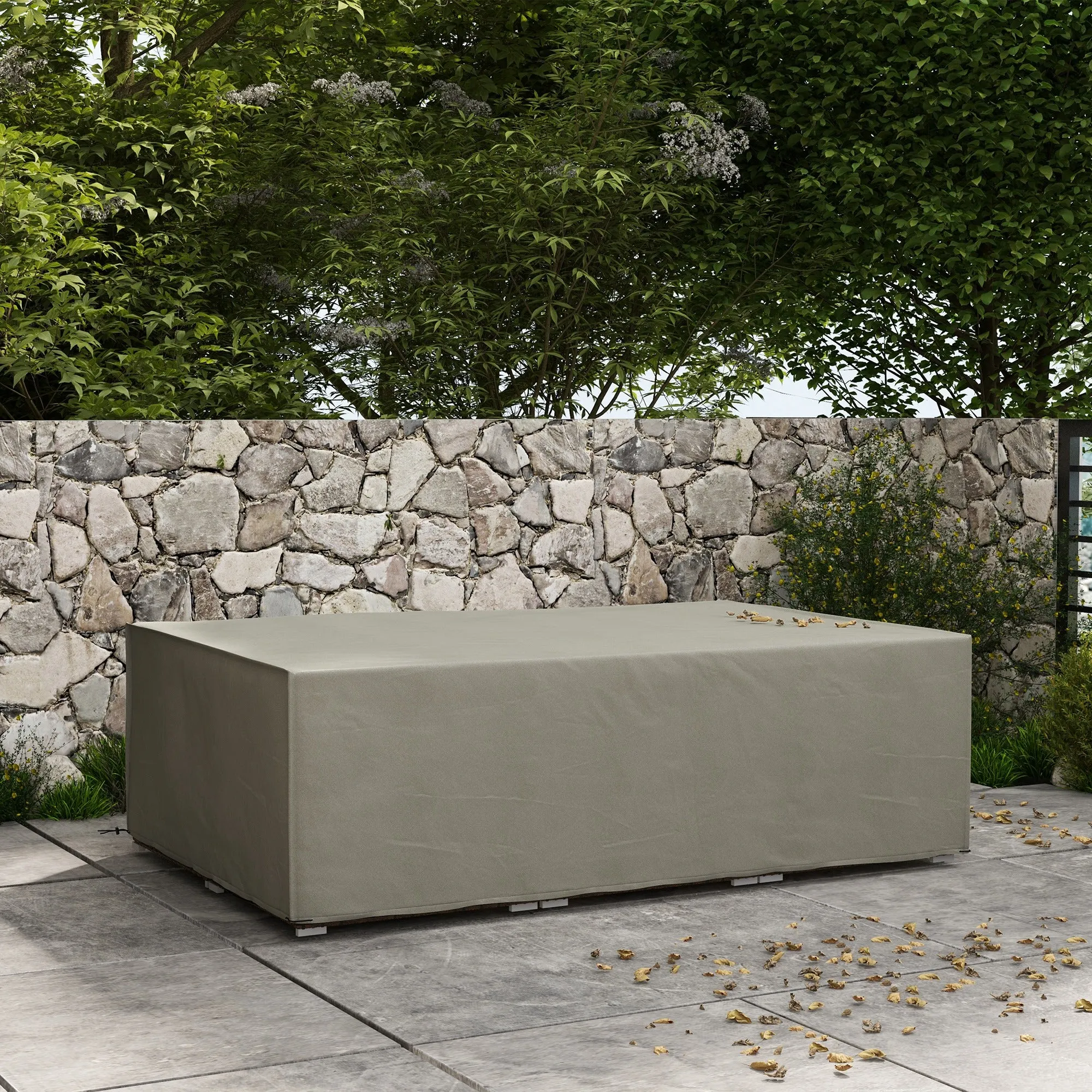 Oxford Rectangular Rattan Furniture Cover with PE Coating, 222x155x67cm, Grey
