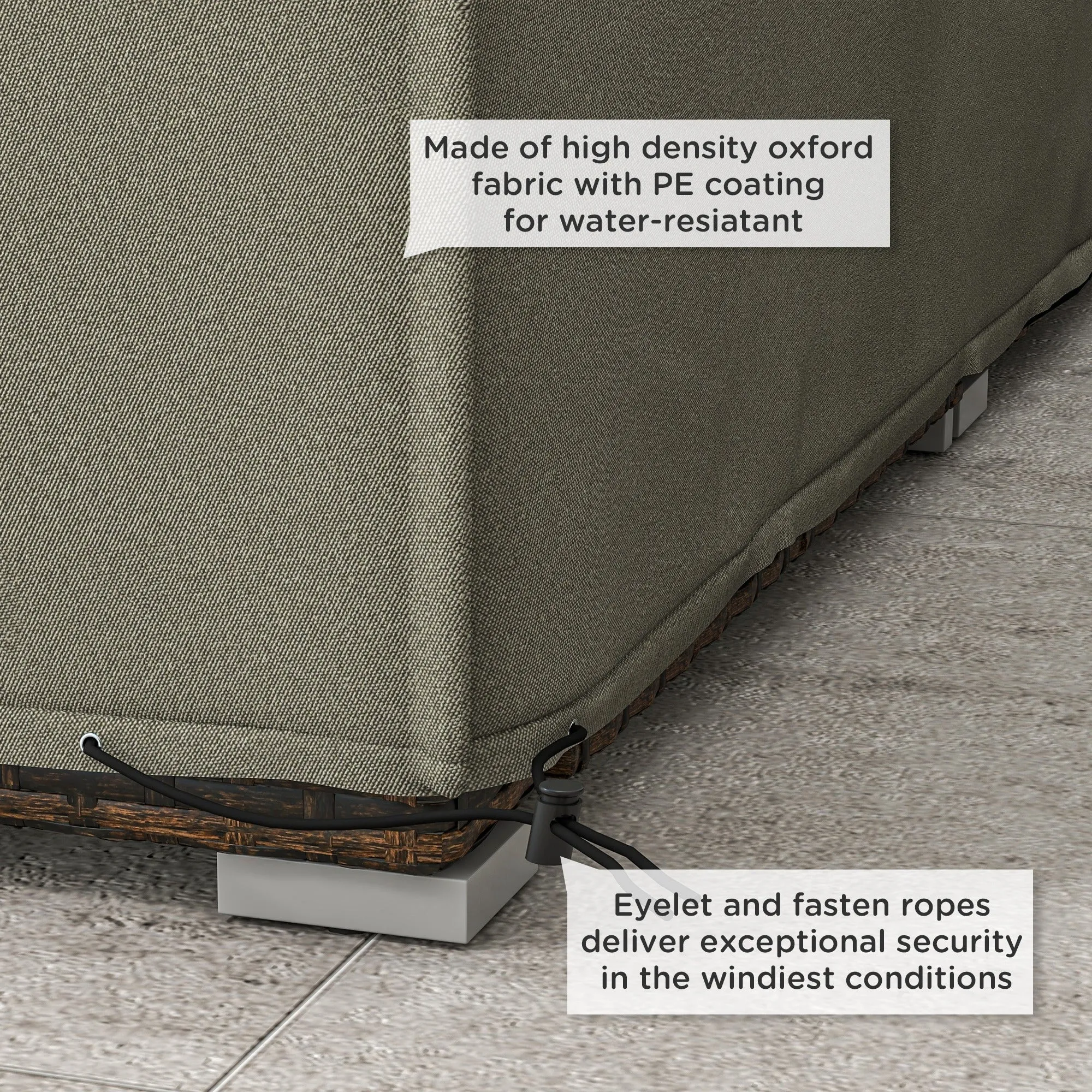 Oxford Rectangular Rattan Furniture Cover with PE Coating, 222x155x67cm, Grey