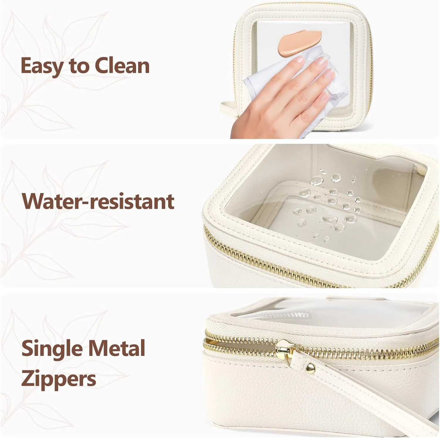 PACKISM Small Clear Makeup Bag - Pebbled Texture & Hard PU Leather Mini Makeup Bag for Purse, Cosmetic Travel Bag Car Bag for Essentials for Women Gift Daily Use (Cream Mini)