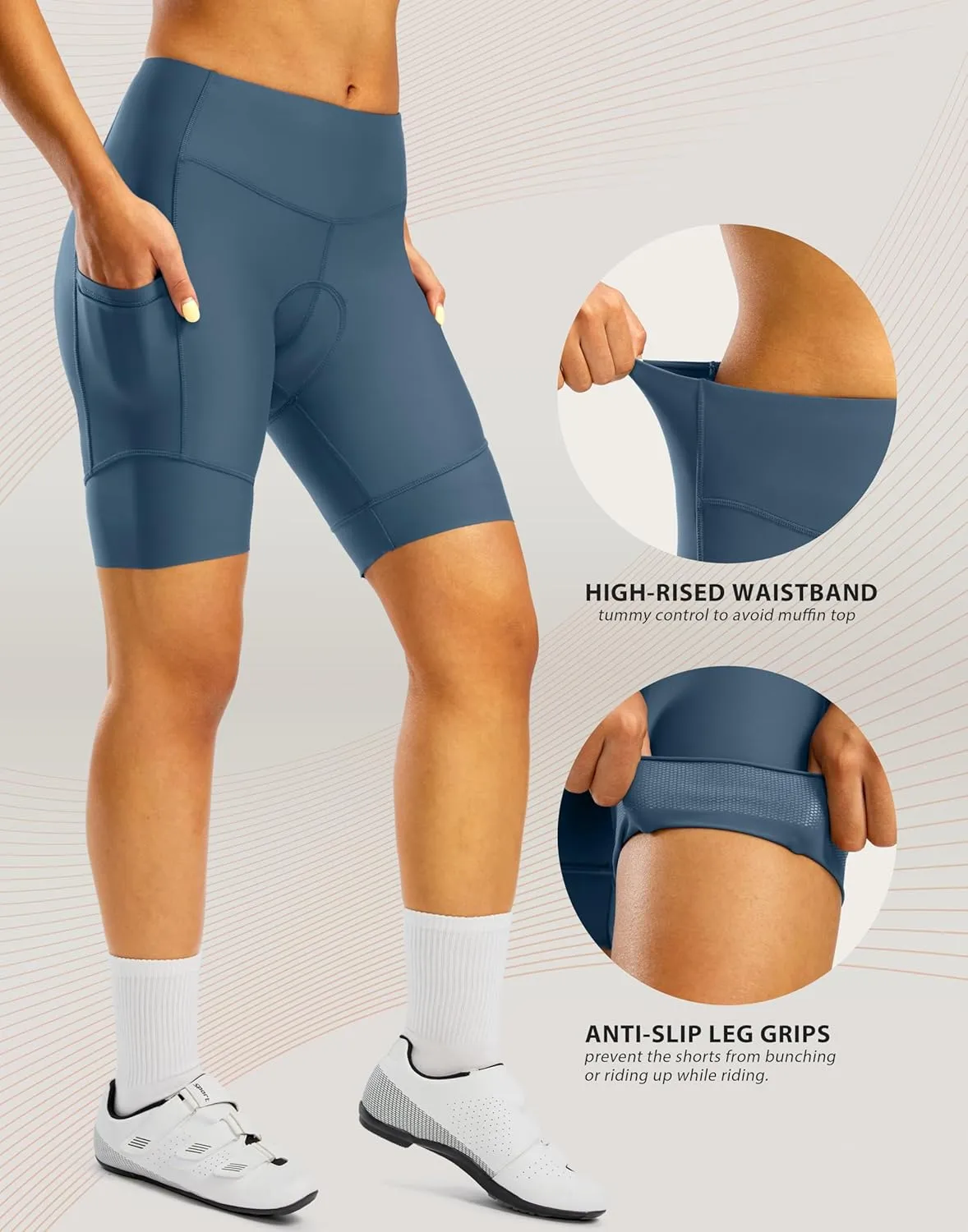 Padded Bike Shorts for Women High Waisted 4D Padding Cycling Bicycle Road Biking Shorts with Pockets