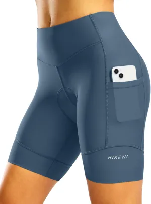Padded Bike Shorts for Women High Waisted 4D Padding Cycling Bicycle Road Biking Shorts with Pockets
