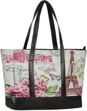 Painted Towers Butterfly Flower Laptop Tote Bag for Women Lightweight Work Purse with Multiple Compartments Fits 13-15.6 Inch Laptop Tablet Shoulder Bag for Office Travel Daily Use