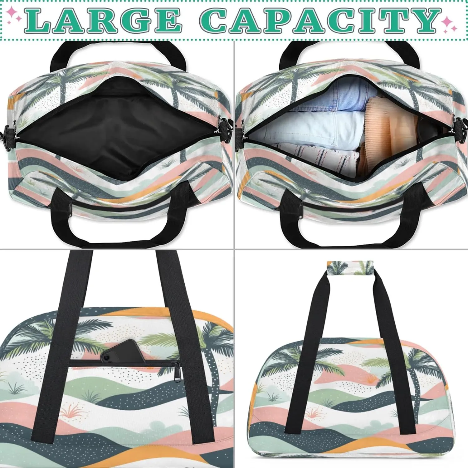 Palm Small Gym Bag for Women Men, Tropical Plants Coconut Tree Travel Duffle Bag Workout Dance Tote Bag Carry On Overnight Weekender Bag