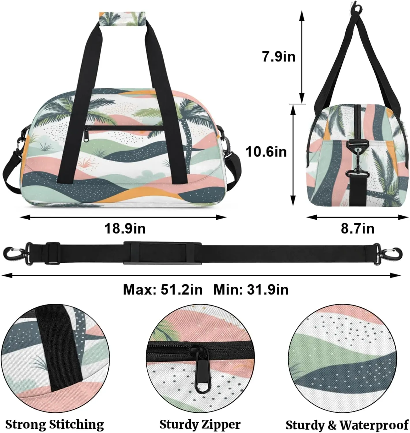 Palm Small Gym Bag for Women Men, Tropical Plants Coconut Tree Travel Duffle Bag Workout Dance Tote Bag Carry On Overnight Weekender Bag