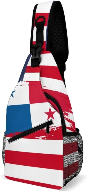 Panama Flag Hand Drawn Sling Bag Crossbody Chest Bag Shoulder Bag For Travel Hiking Cycling Camping