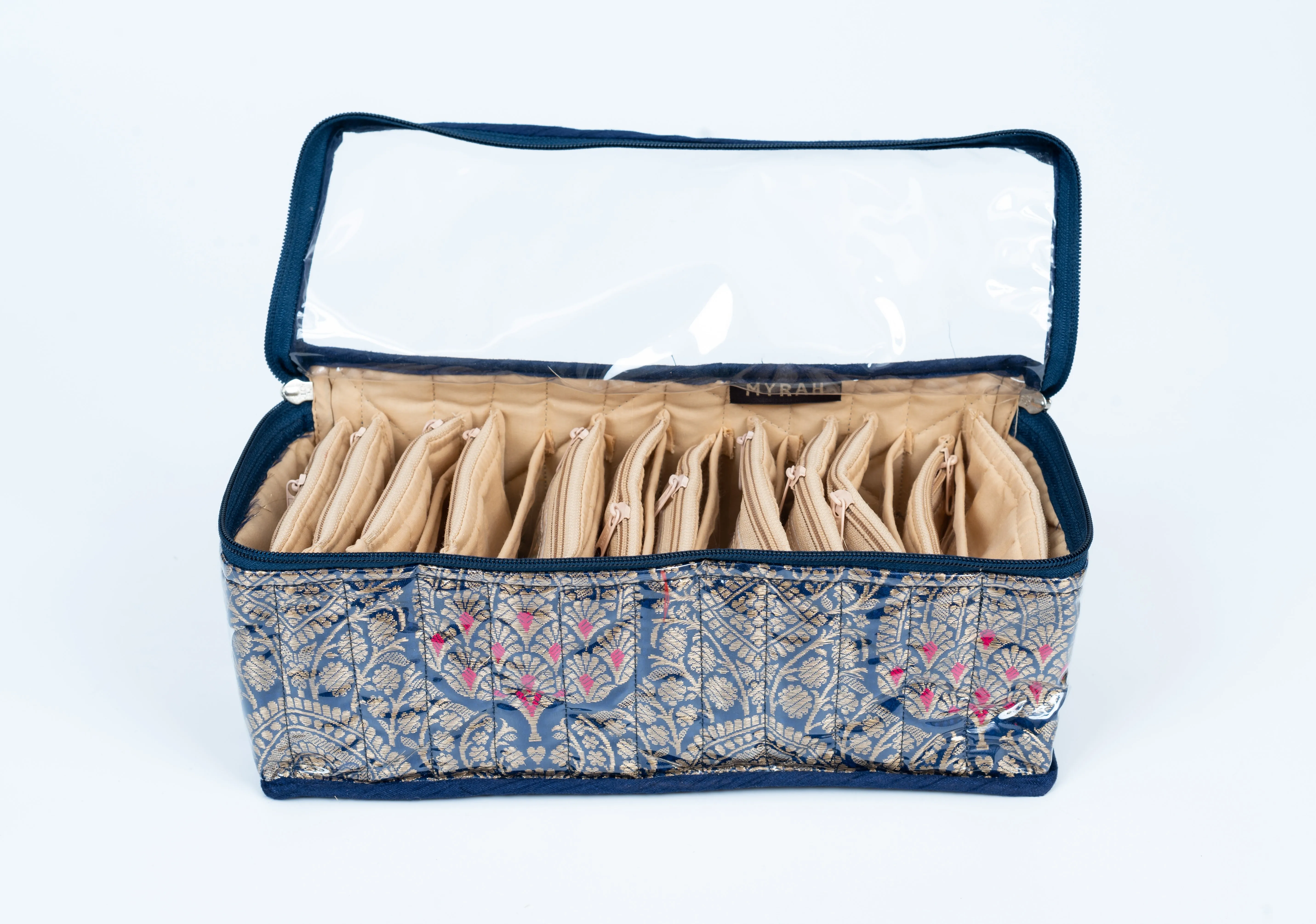 Partitioned jewellery organiser with pouches (Green)