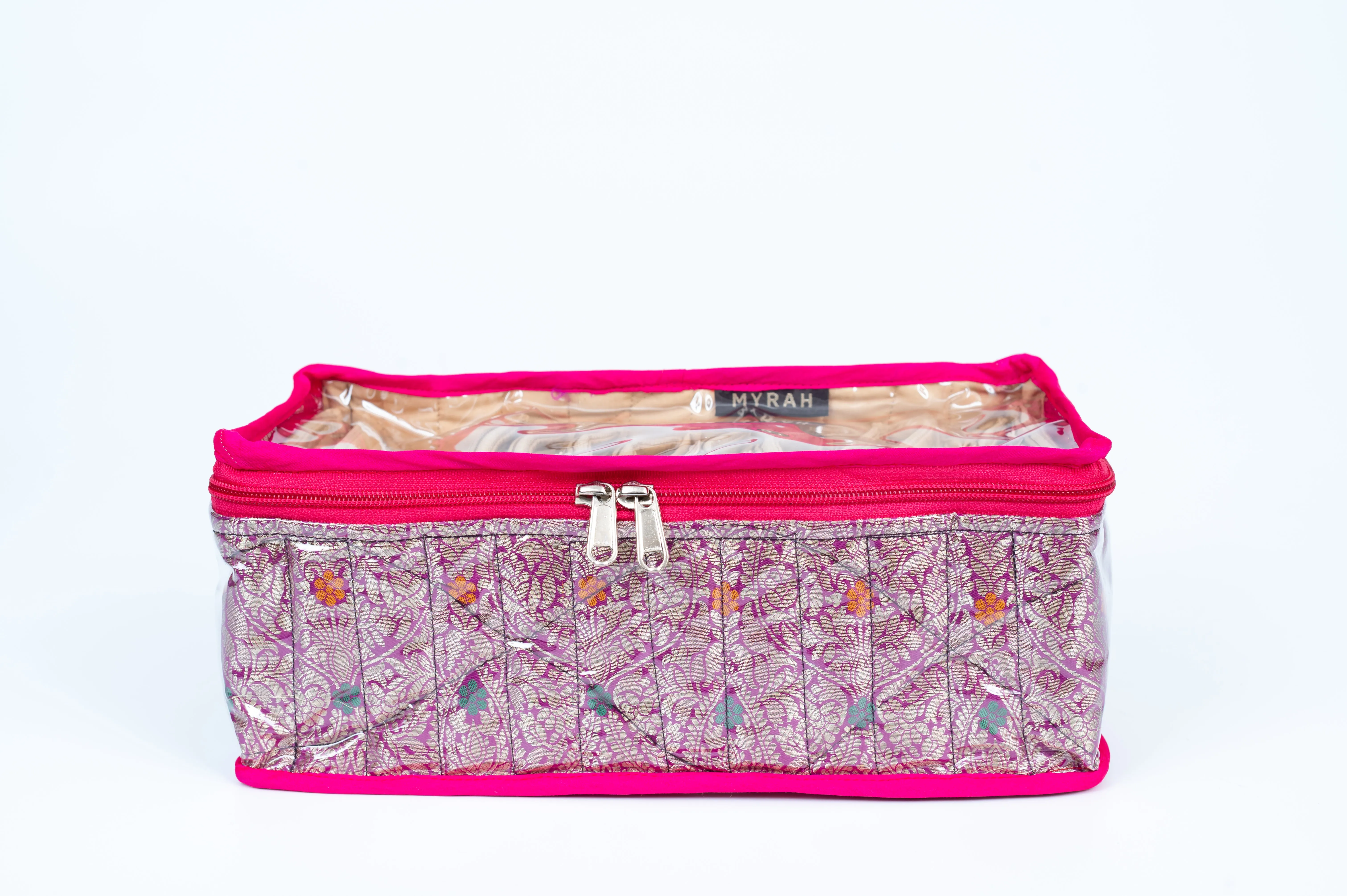 Partitioned jewellery organiser with pouches (Pink)
