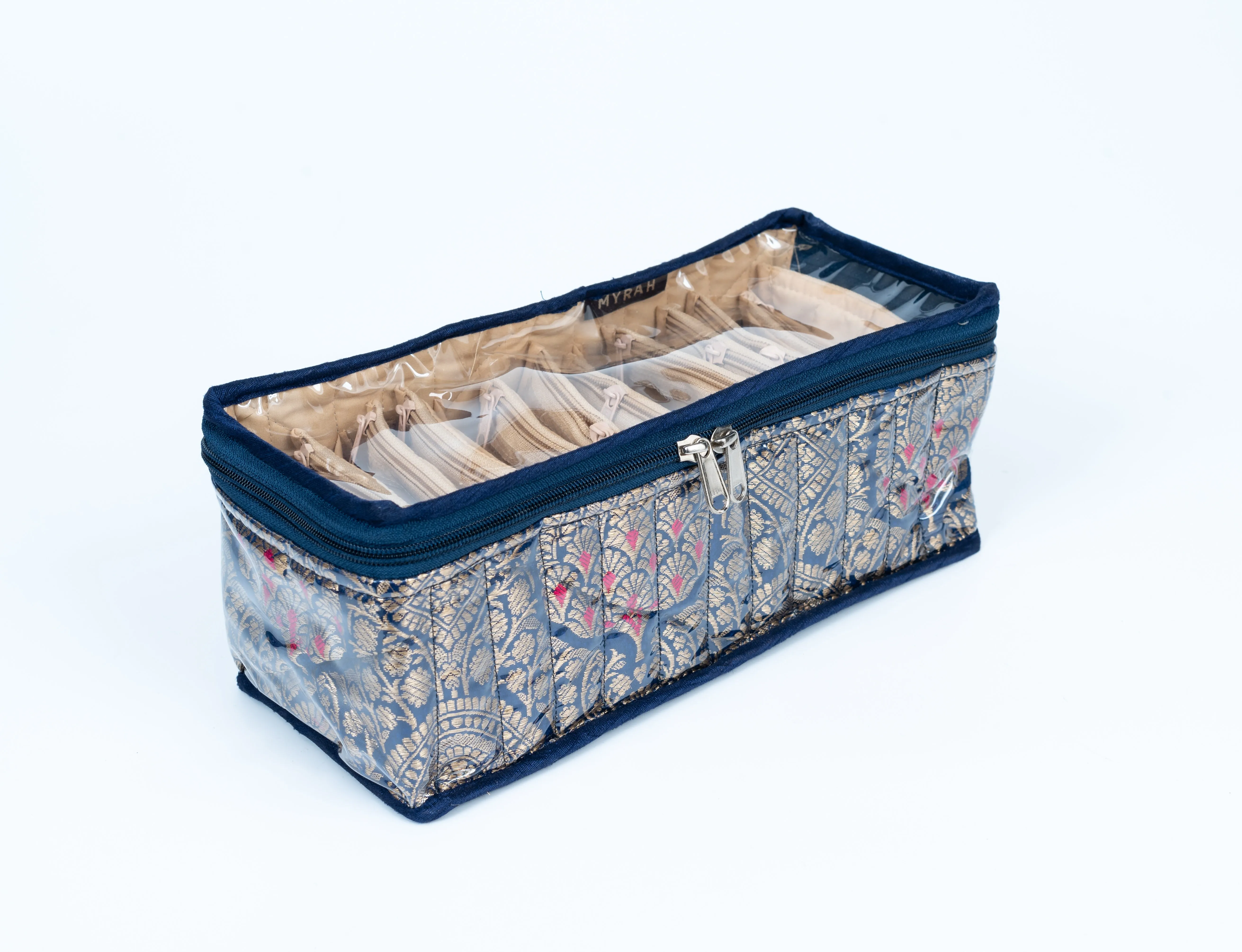 Partitioned jewellery organiser with pouches (Pink)
