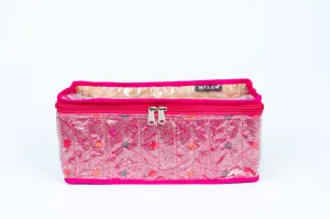 Partitioned jewellery organiser with pouches (Pink)